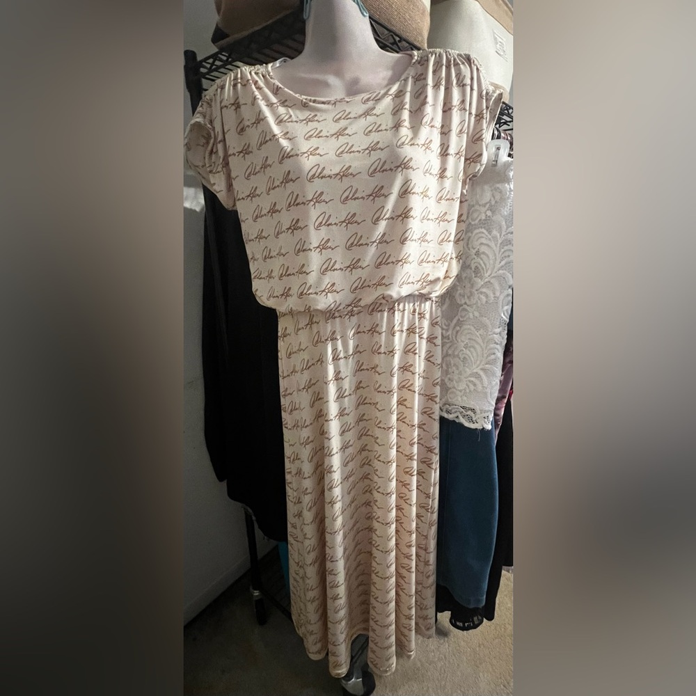 Calvin Klein Women's All Over Logo STRETCH Bloused Dress (Size 2) NWT MSRP $119